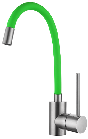 Смеситель CALORIЕ (нерж. SUS304) для кухни, гиб.гусак зелёный, карт. 35мм, гайка 50129-2L (8шт/кор) 