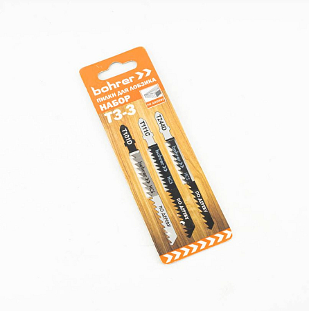 Набор пилок Bohrer Т3-3 для лобзика (дерево) (T101D/T111C/T244D) (3 пилки) (600/100/1)