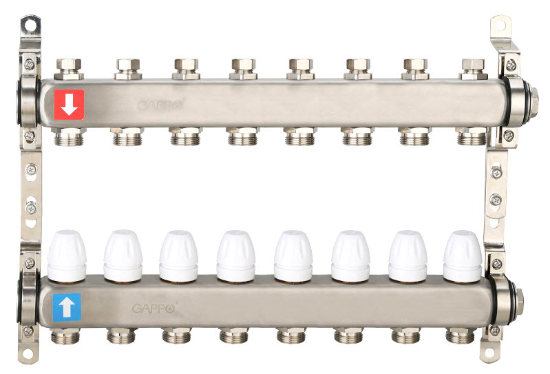 Коллектор регулируемый с запорными клапанами Нерж 8 вых GAPPO (1)