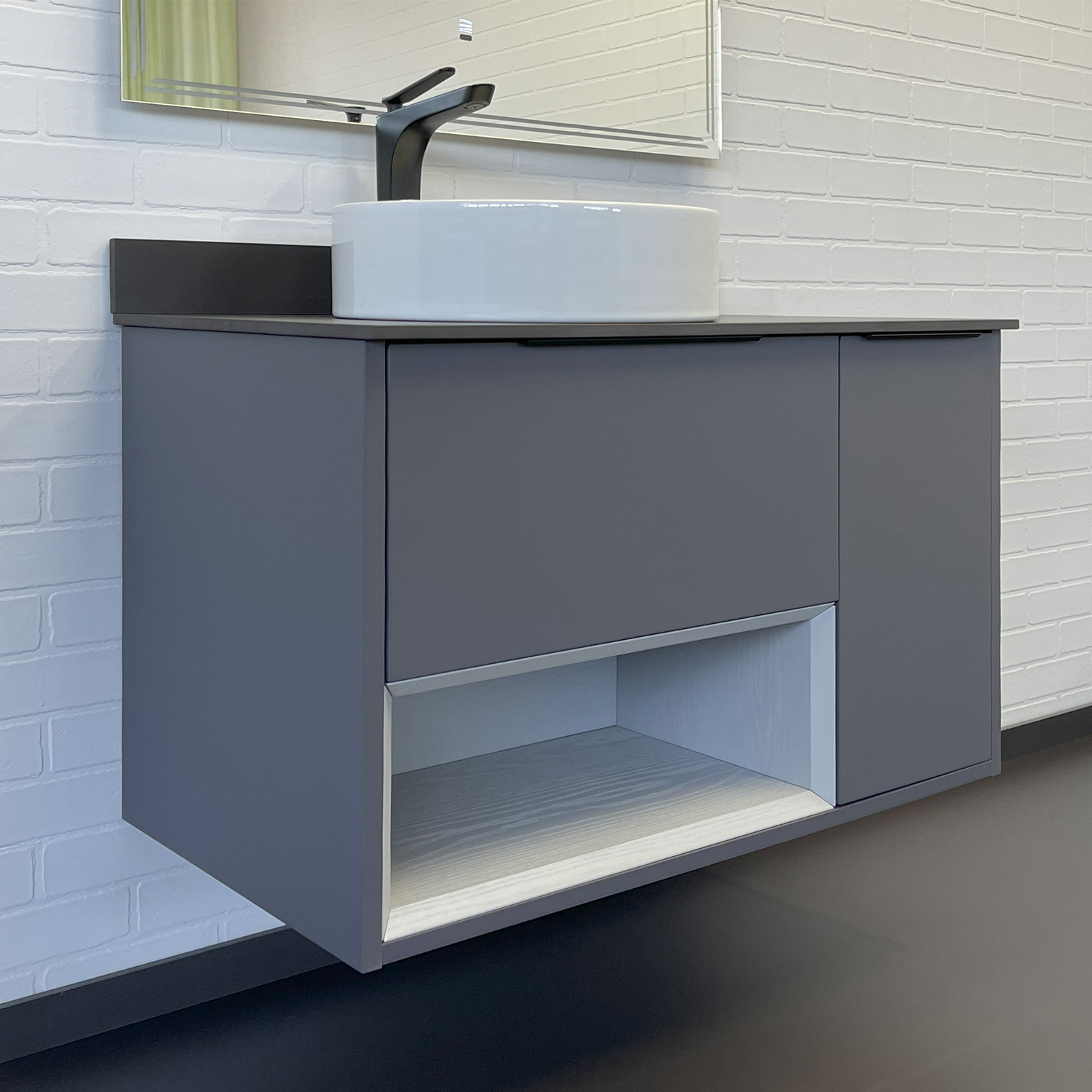 Тумба Джанкой-90 антрацит с черной столешни + рак. COMFORTY 9111 (1)