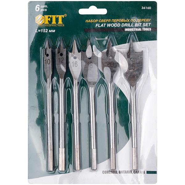 Набор сверел по дереву(перовые), 6шт.(10,12,16,18,20,25мм), FIT