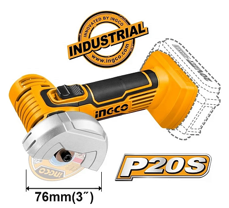 УШМ INGCO  d76мм аккумуляторная 20В, Без АКБ и З/У, INDUSTRIAL CAGLI7601