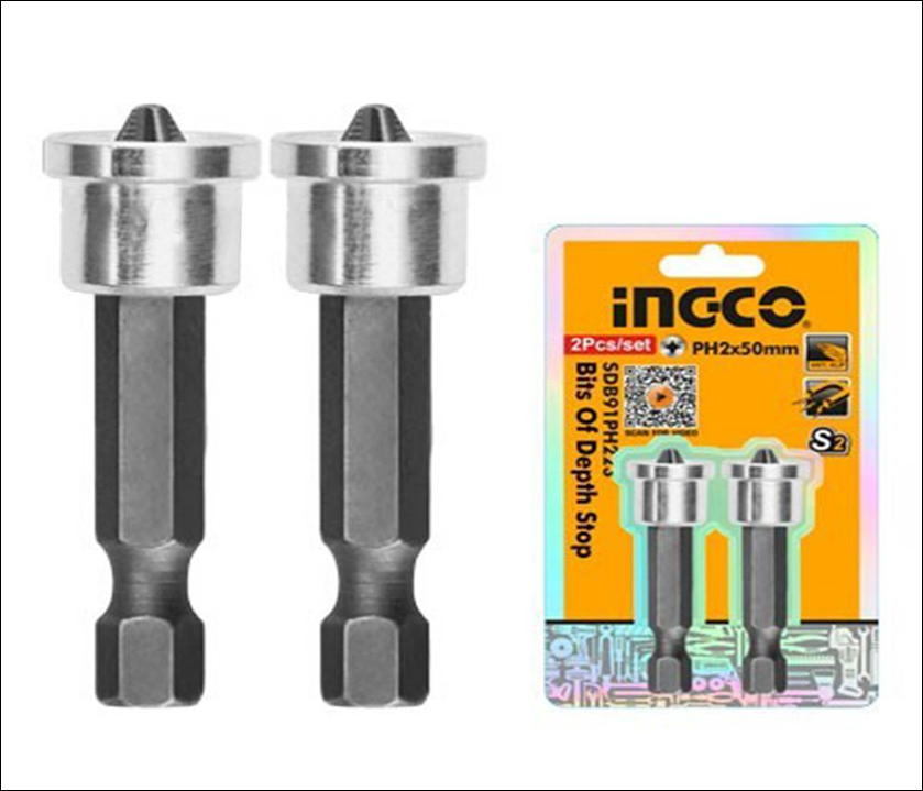 Бита PH2 50мм с ограничителем 2 шт, INGCO SDB91PH223