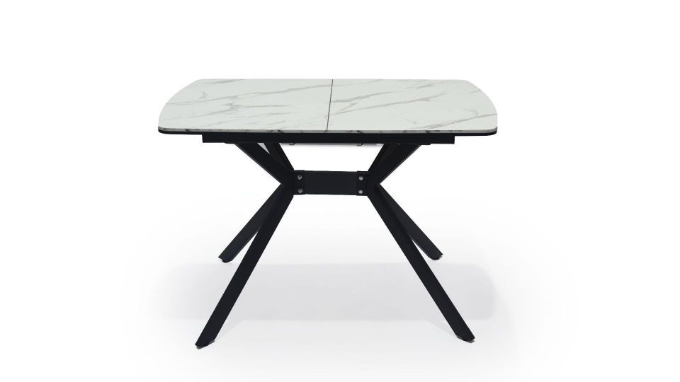 Стол ОЛИМП 1 Керамика (ДГ-1 мрамор белый,МДФ+пленка белая,каркас МУАР белый)