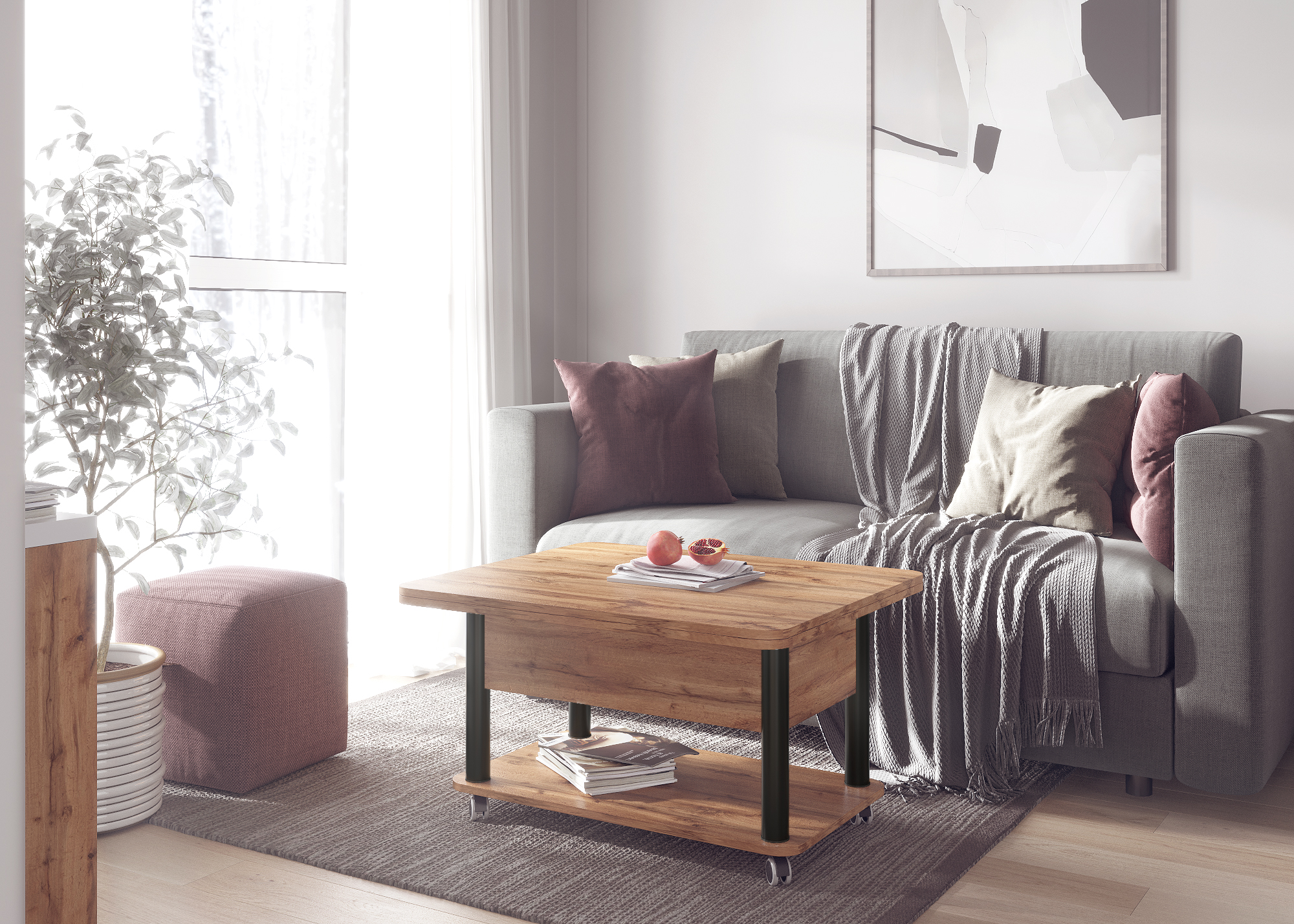 Стол-трансформер "Дебют 3" СТТ 103 дуб вотан/ножки чёрные