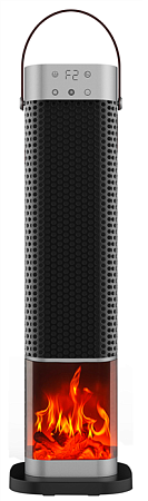 Обогреватель-колонна черный с ПДУ с камином  16x16x52.6см