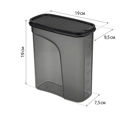 Емкость д/сыпучих продуктов 2,0л "Бест" прямоуг. 19*9,5*19см Графитовый (16) М1256