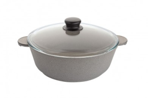 Жаровня а/п литая 4л, 28 см. со стекл. крышкой (цвет:серый)