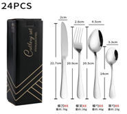 Набор столовых приборов 24 предмета, серебряного цвета в черной упаковке (25)