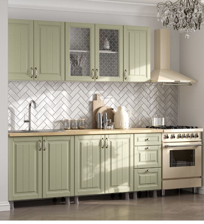 Кухонный гарнитур "Прованс" 2,0м (Лайт) (Белый/Фисташковый структурный/Сонома )***