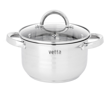 VETTA Фултон Кастрюля 20х11,5см, 2,9л, со стекл. крышкой, нерж.сталь
