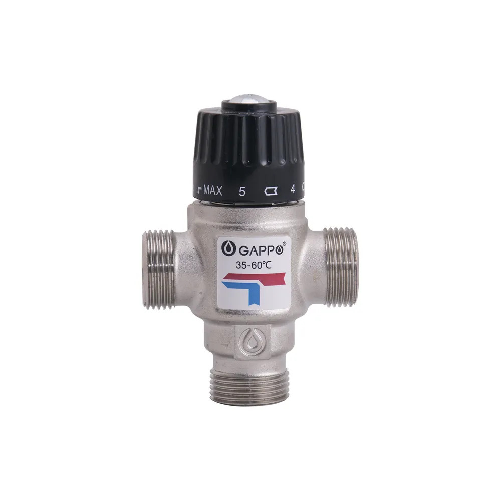 Клапан термостатический смесительный Gappo для систем отопления и ГВС 1", 35‒60 °С (1/40)