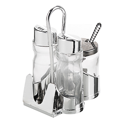 Набор для соли, перца и горчицы с салфетницей, стекло, пластик, металл, h13см, "Комфорт" ***