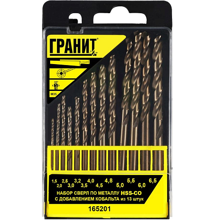 Набор сверл по металлу HSS-Co 13 шт ГРАНИТ