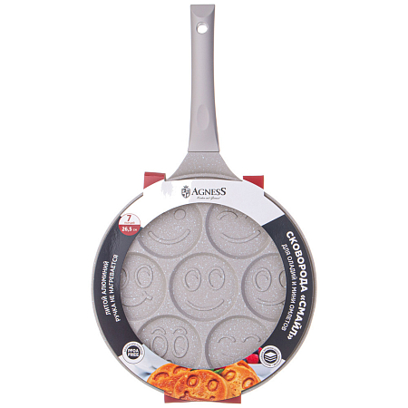 СКОВОРОДА AGNESS "СМАЙЛ"ДЛЯ ОЛАДИЙ С АНТИПРИГАР.ПОКРЫТИЕМ ДИАМЕТР=26.5 СМ.(КОР=6ШТ)