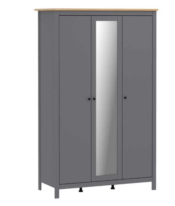 Шкаф САГА 3 двери с зеркалом серый/ясень