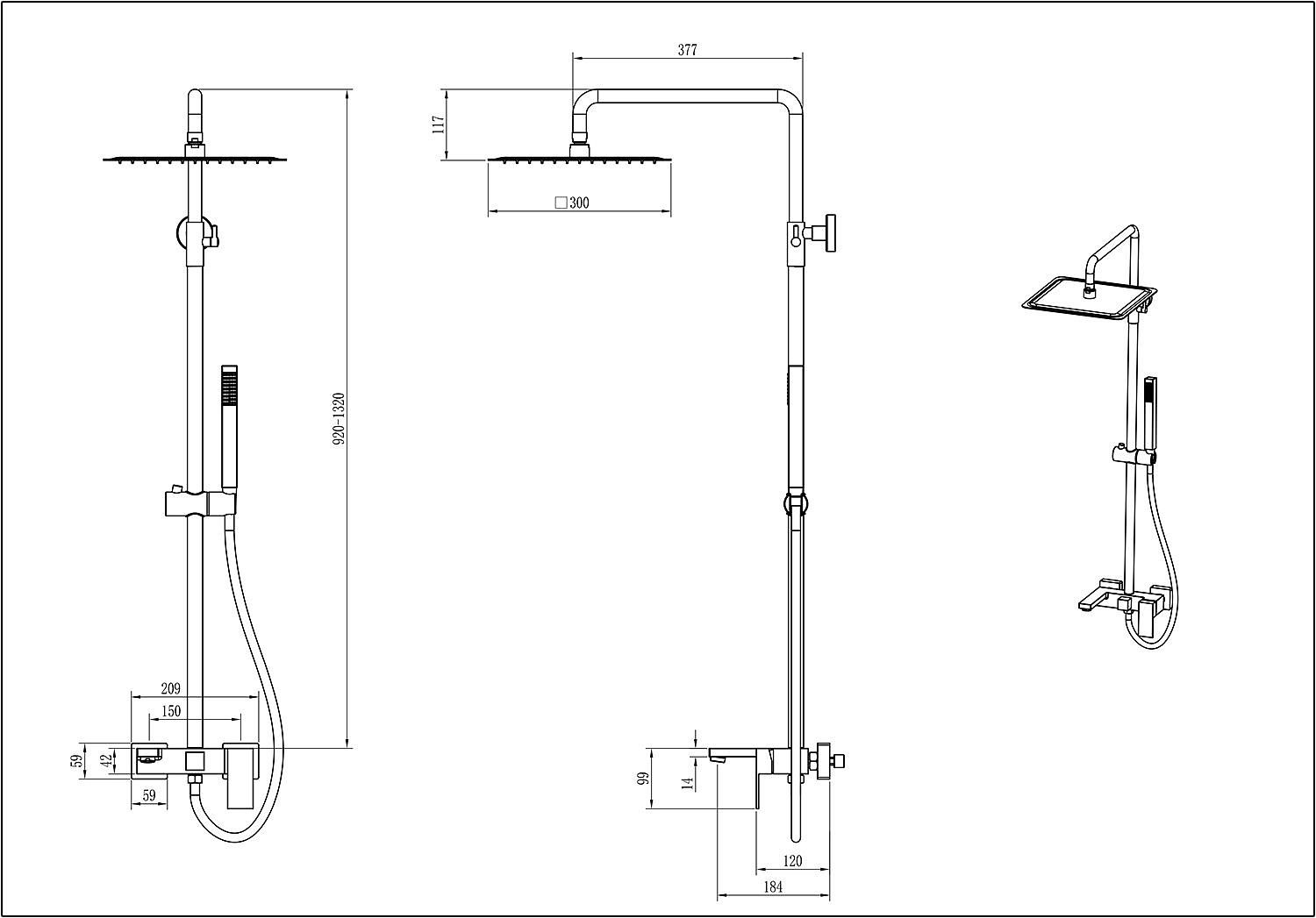Стойка для душа QUBIC Gun Metal