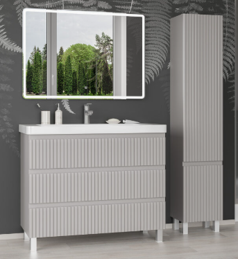 Тумба напольная VICTORY -105 с 3 ящ. серый шелк + ум. Дрея Luxury -105