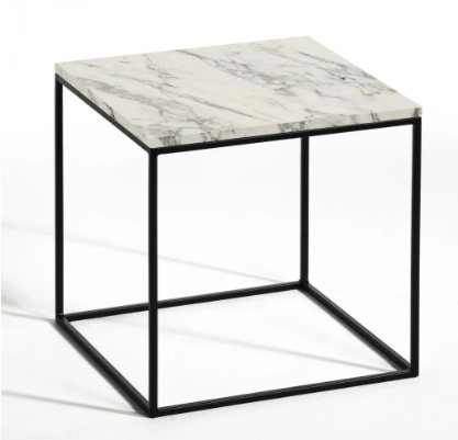 Стол журнальный кубик 400*400 сабия Белый мрамор (карас черный )