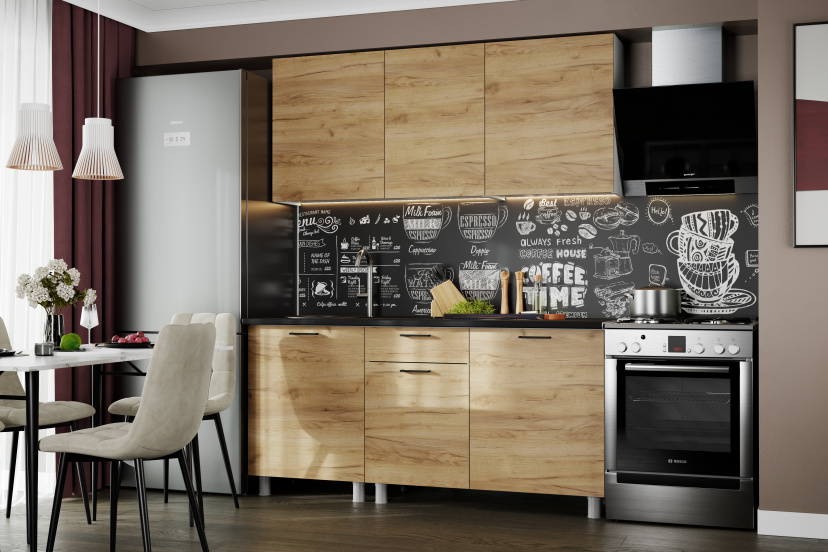 Кухонный гарнитур "Лаванда" (со столеш) Серия 2 (Белый/Дуб Делано/Чёрн матов)