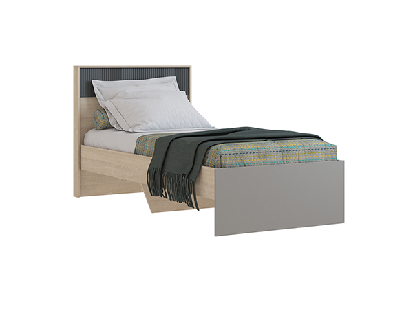 Кровать 1200 ТИВОЛИ (основание жёсткое)  (ЛДСП Дуб Сонома/ЛДСП Глиняный серый/МДФ Графит 