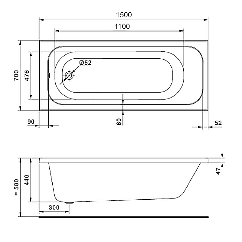 Ванна Акриловая 1500 700  Ламма 4