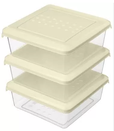 Набор контейнеров д/продуктов 3шт "Asti" 0,5л квадр. Светло-бежевый (18) 221101025/01