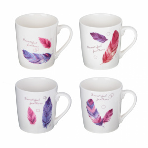 Кружка 280 мл, фарфор, "Перья", 4 дизайна ***
