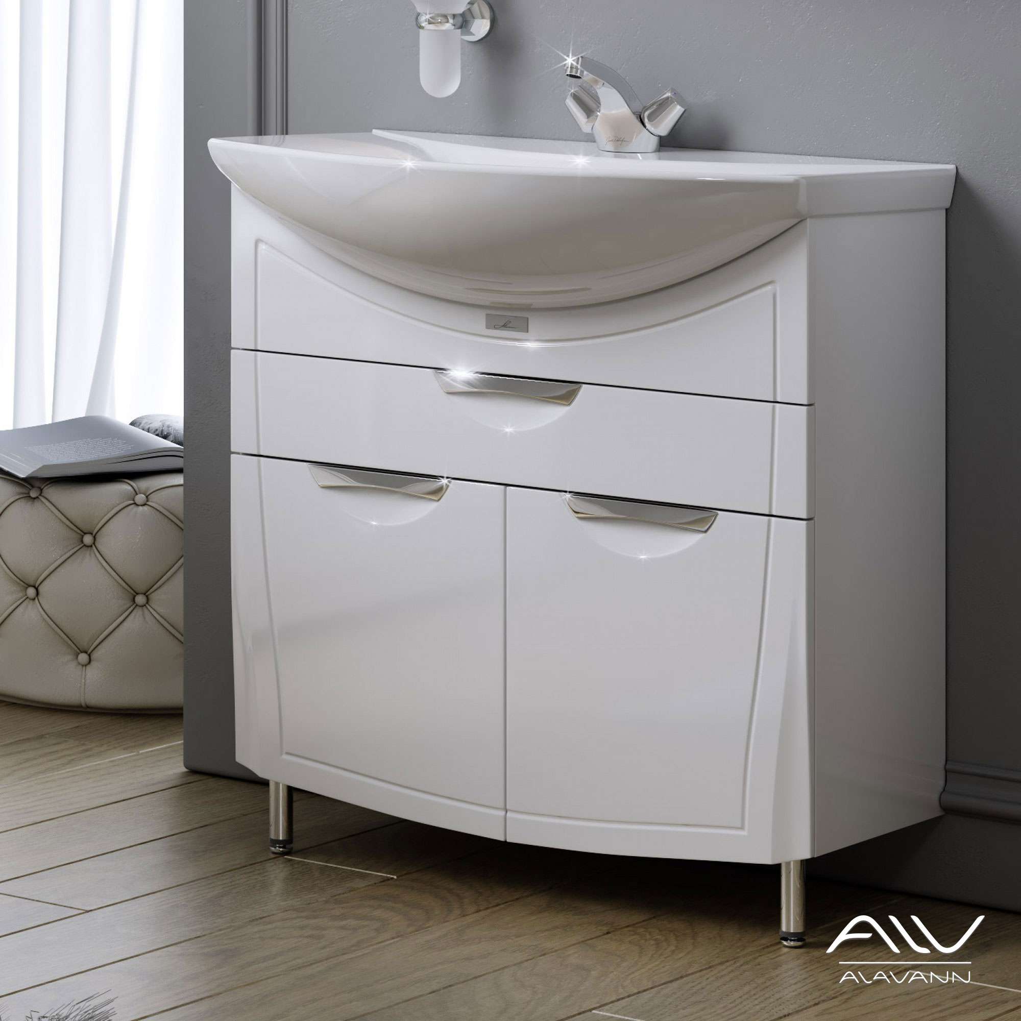 Тумба Monaco 80-01 + ум. Балтика 80 (белый) (1)