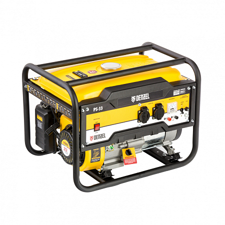 Генератор бензиновый PS 33, 3,3 кВт, 230В, 15л, ручной стартер// Denzel