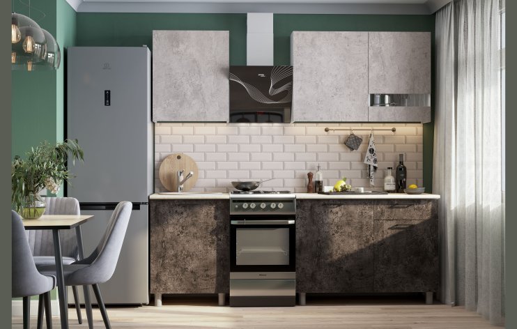 Кухонный гарнитур "Розалия" 1,7м (со столешн) Серия 2 (Белый/Цемент светл/Цемент тёмн/Антар)