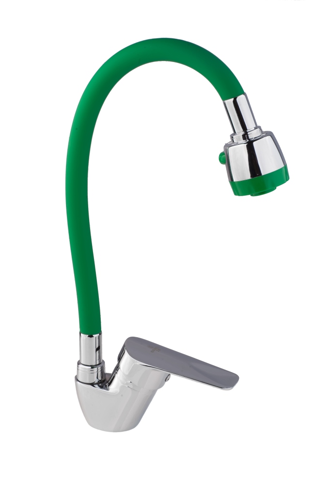 Смеситель VODEN 4429 А27L для кухни на гайке с гибким зелёным гусаком и насадкой (10 шт/кор) (_10_)