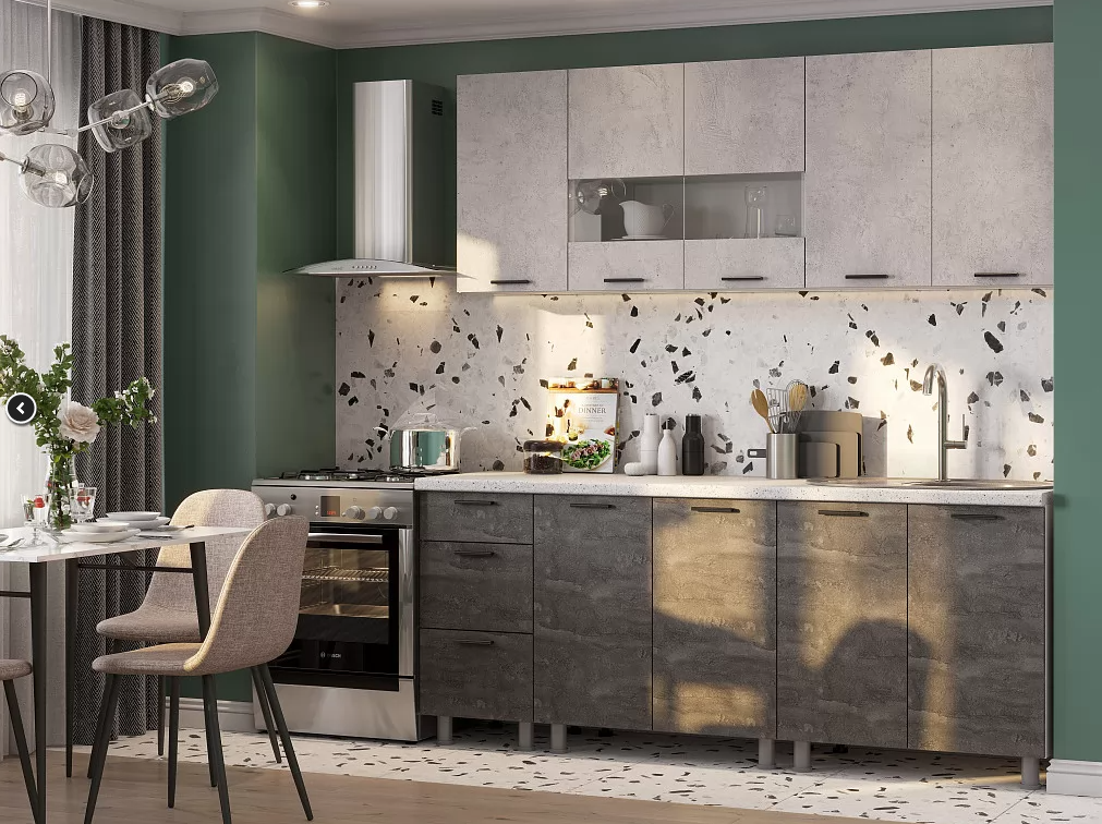 Кухонный гарнитур "Модус" 2,0м (Белый/Цемент светлый/Камень темный/Черный)