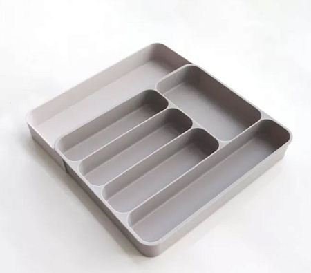 Лоток для столовых приборов раздвижной 39х31-43,5х5,5см цв.серый