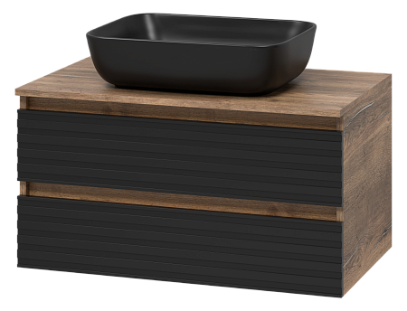 Тумба подвесная 2 ящ.DAKOTA - 80 + Умывальник накладной MELANA - 50 см матовый черный (1)
