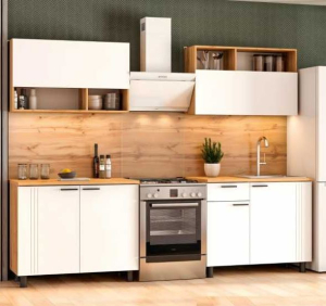 Кухонный гарнитур "Монако" (2м) (Дуб Золотой/Белый матовый/Дуб Вотан )