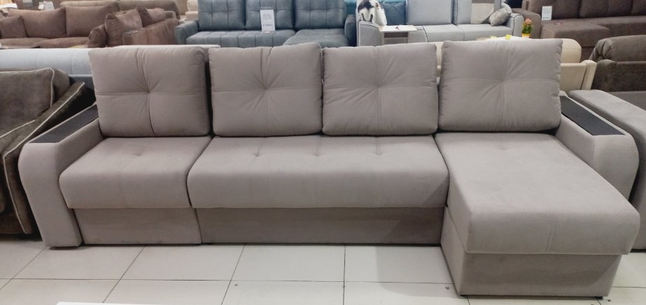 Диван Магнат 10 (2-х местн.+оттоманка с ящ.,полукресло, 2 мягких подлокотника) (Ткань:о.Velutto 08)