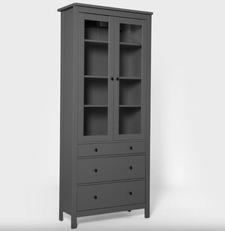 Шкаф с витриной 90 САГА серый/ясень           