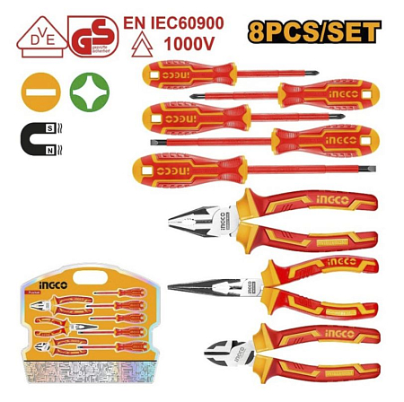 Набор диэлектрического инструмента 1000 В, INGCO HKIST3081 8 предметов INDUSTRIAL