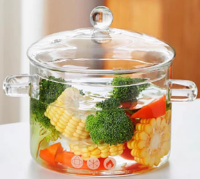 Кастрюля Safiti стеклянная прозрачная 1,35 л с крышкой, с ручками