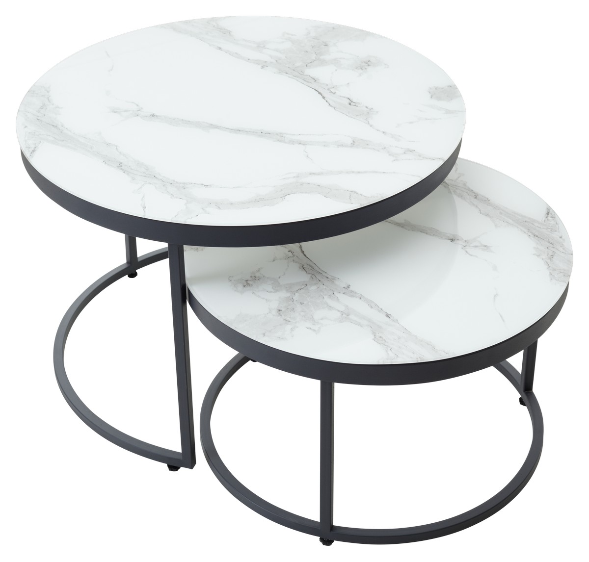 Комплект столов журнальных САВАННА каркас черный/ЛДСП Сабия белый мрамор