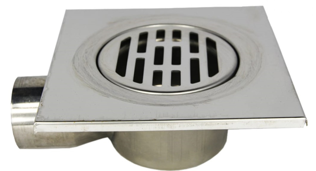 Трап мет. угловой 15х15 см (диам. 50 мм.) (нерж) гидрозатвор, MP-У