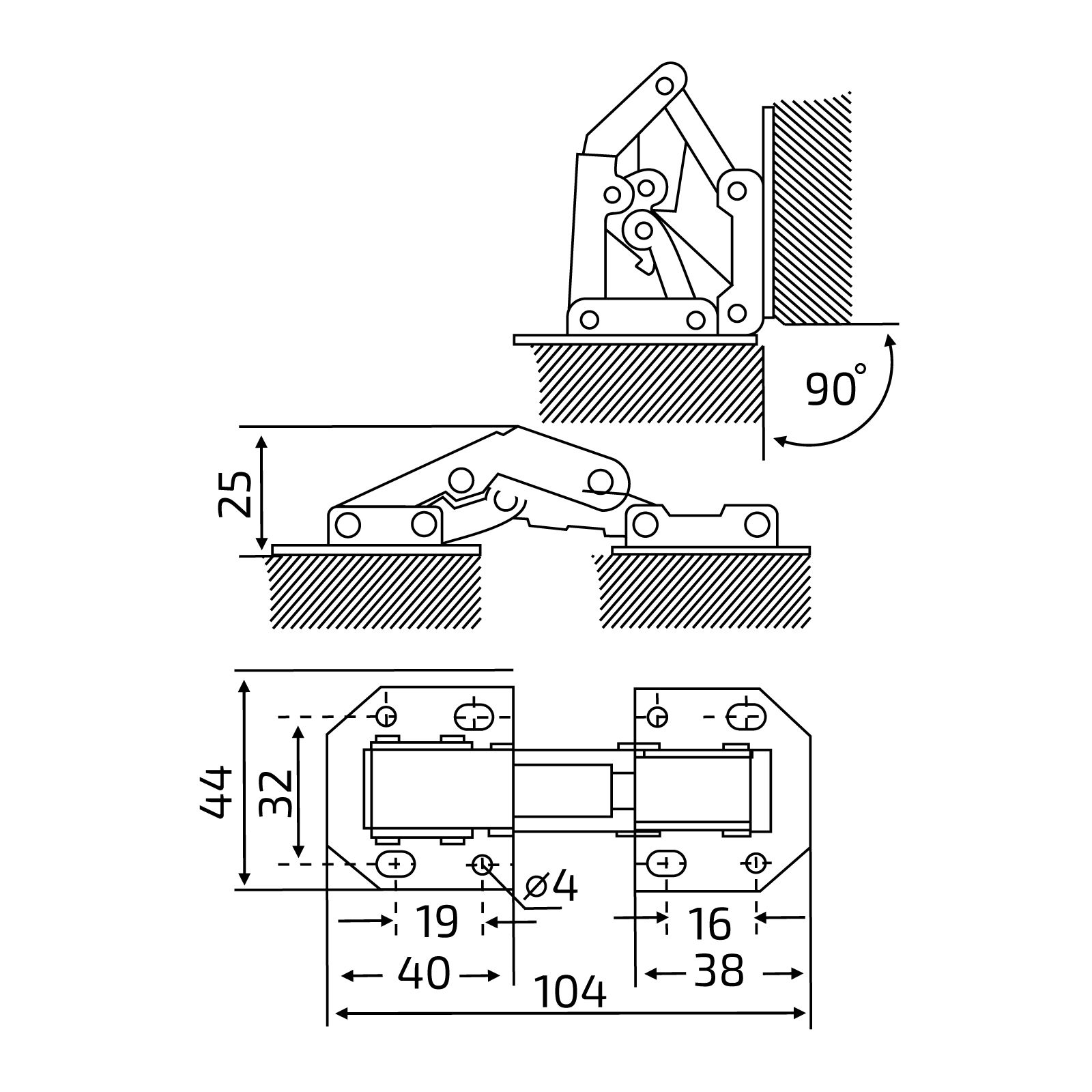 Петля поршневая быстрого монтажа StahlBuro 104*44 (большая) А-8 (8-шарнирная) 2шт., хром (50)