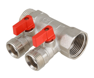 Коллектор с отсекающими кранами, 1"х2 вых. Евроконус 3/4 (30)