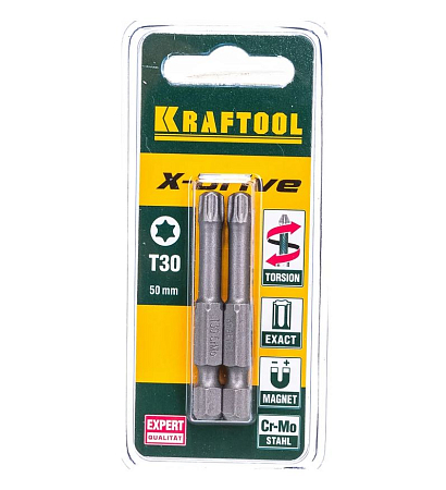 Торсионные биты KRAFTOOL X-Drive TX 30, 50 мм, 2 шт