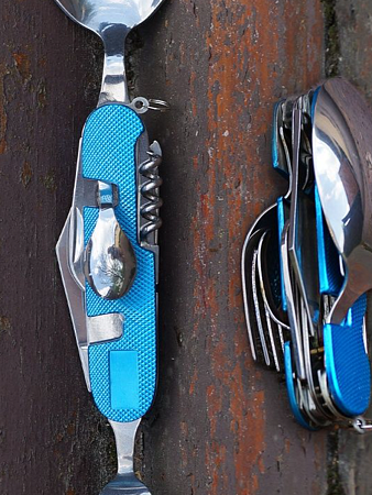 Набор туристический: нож, ложка, вилка, открывалка; нерж. сталь