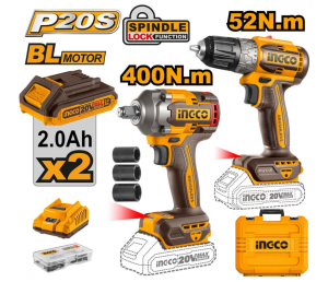 Набор шуруповерт 52Nm+ гайковерт 400Nm. SUPER INGCO CKLI20271 INDUSTRIAL 20В, BL. Li-Ion