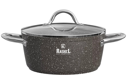 Кастрюля а/п литая 3 л с индукц. дном, стекл. крышка, d=22 см цвет: коричневый гранит