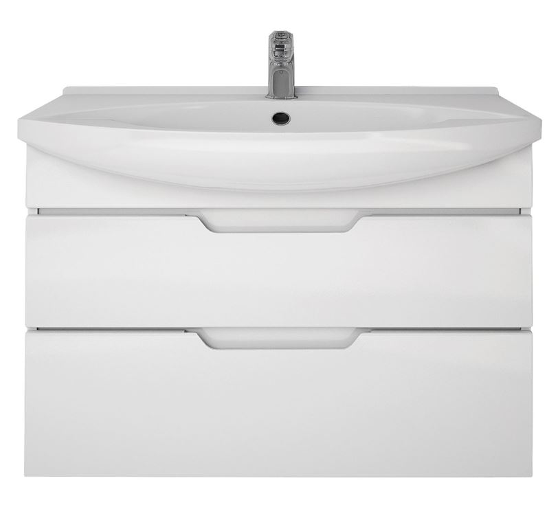 Тумба Laguna Plus 85 подвесная + ум. Лагуна 85 белый лак (1)