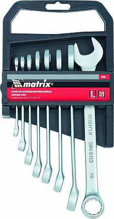 Набор ключей  MATRIX комбинир, 6 - 19 мм, 8 шт., CrV, матовый хром(5)